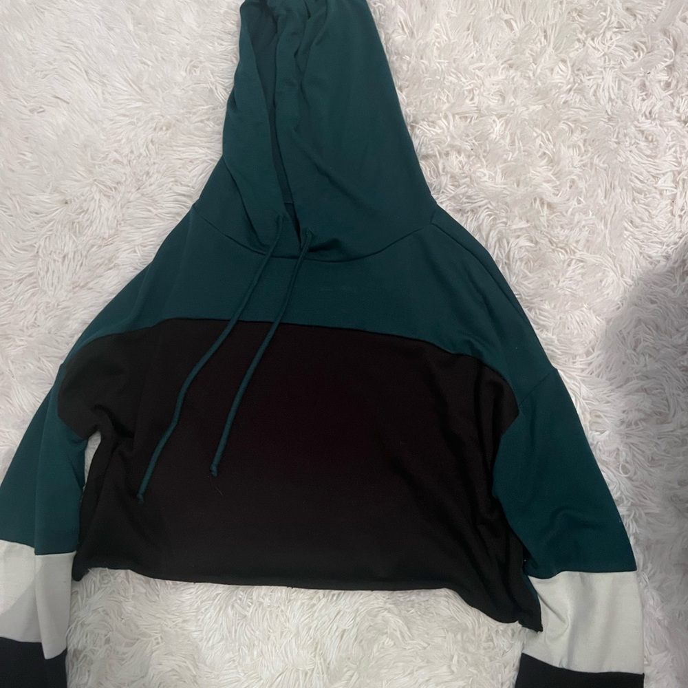 Green, Black, and White Crop Hoodie
